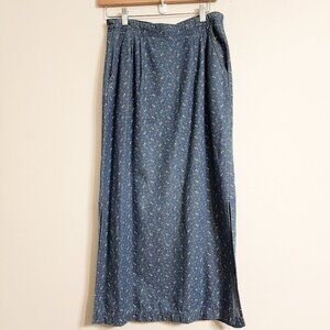 Vtg AMI Women Denim/Jean Midi Fit Flare Floral Skirt Sz10 Y2K Retro Look Western